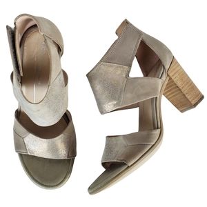 New ecco shape 65 leather block heel beige metallic sandals